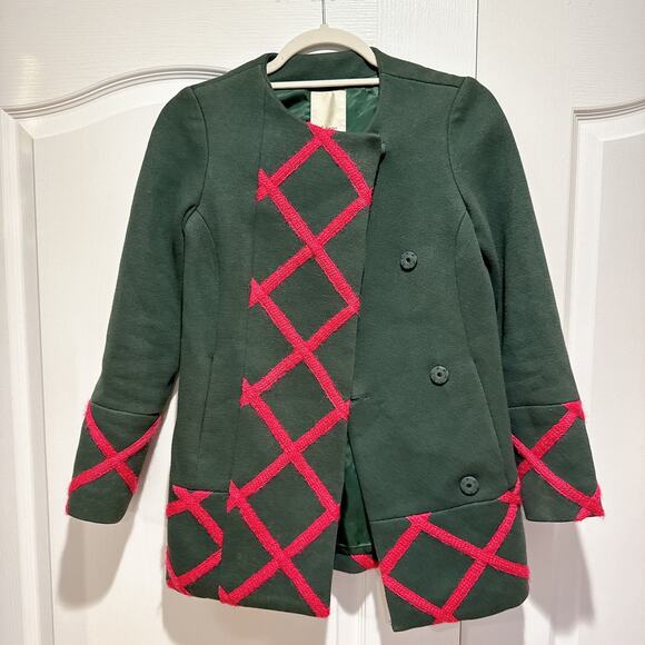 ELEVENSES Anthropologie Tamarisk Green Lattice Peacoat | 00P - Picture 1 of 11
